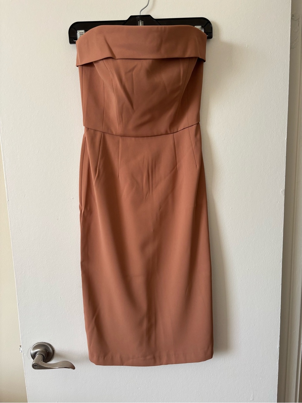 French Connection Strapless Fold-Over Midi Dress in Terracotta